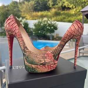 Christian Louboutin Python Peep-Toe Stilettos